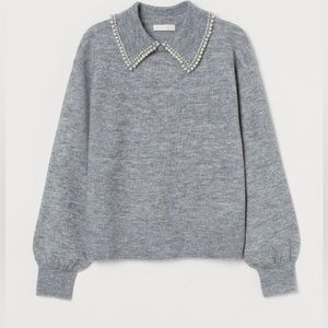 H&M knit/wool sweater Bead embelishment collar
